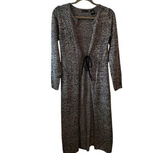 Moda International Silk Blend Suede Tie Front Long Knit Duster Women's Size S